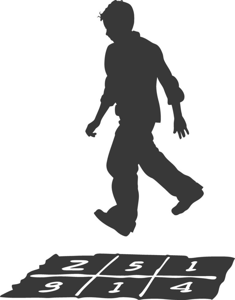 silhouette man playing hopscotch game full body black color only vector