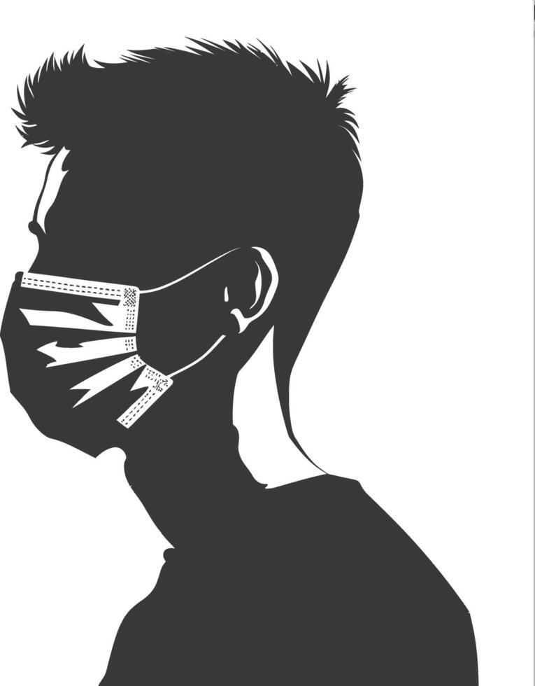 silhouette man using face mask black color only vector