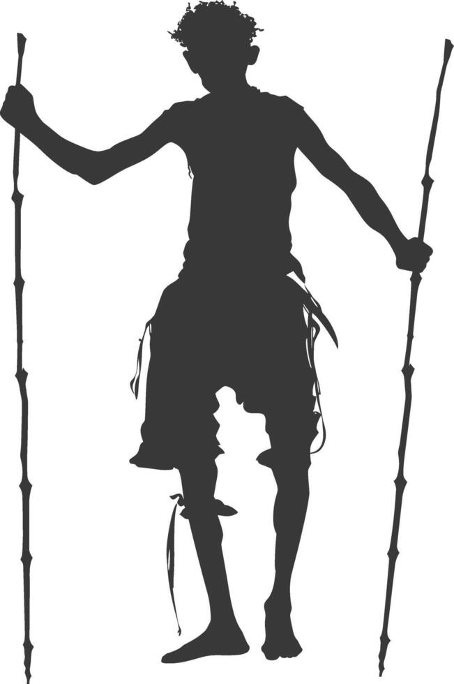 silhouette man dancing traditional bamboo dance bamboos stilts game vector
