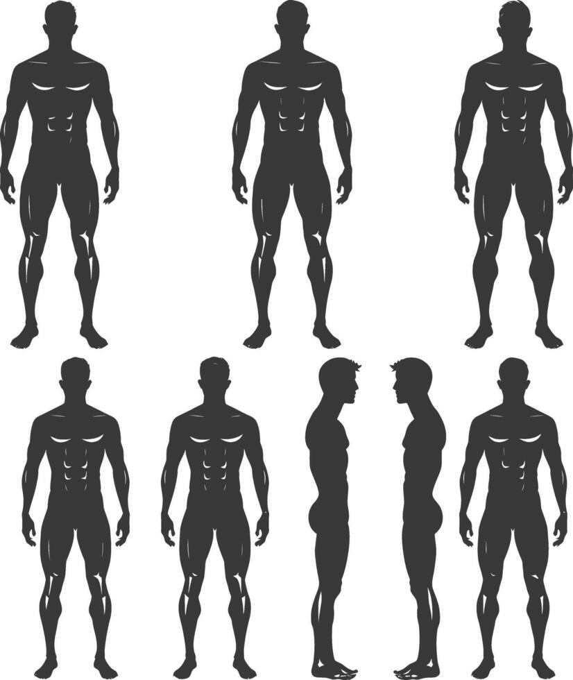 silhouette man mannequin with poses full body black color only vector