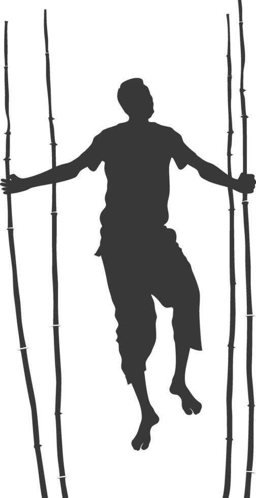 silhouette man dancing traditional bamboo dance bamboos stilts game vector