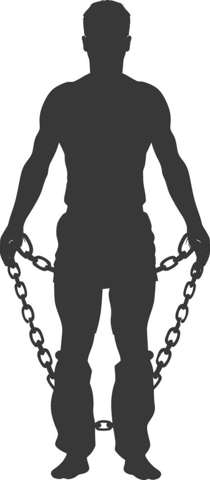 silhouette man slave with shackle full body black color only vector