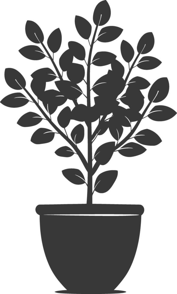 silhouette ornamental plants in pot full body black color only vector