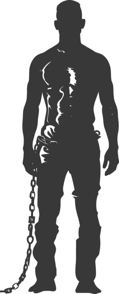 silhouette man slave with shackle full body black color only vector