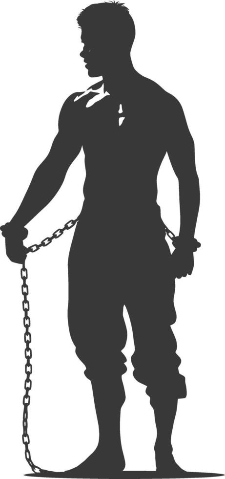 silhouette man slave with shackle full body black color only vector