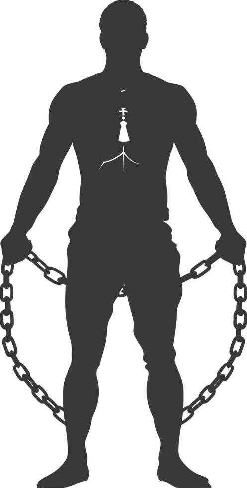 silhouette man slave with shackle full body black color only vector