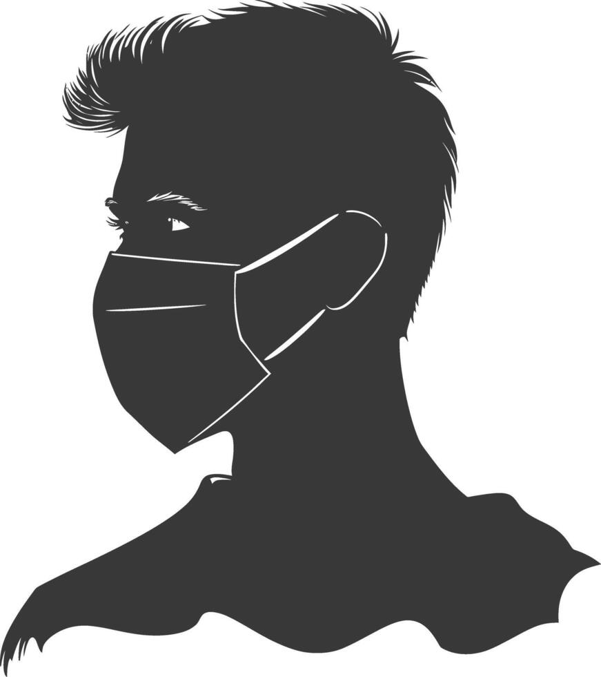 silhouette man using face mask black color only vector