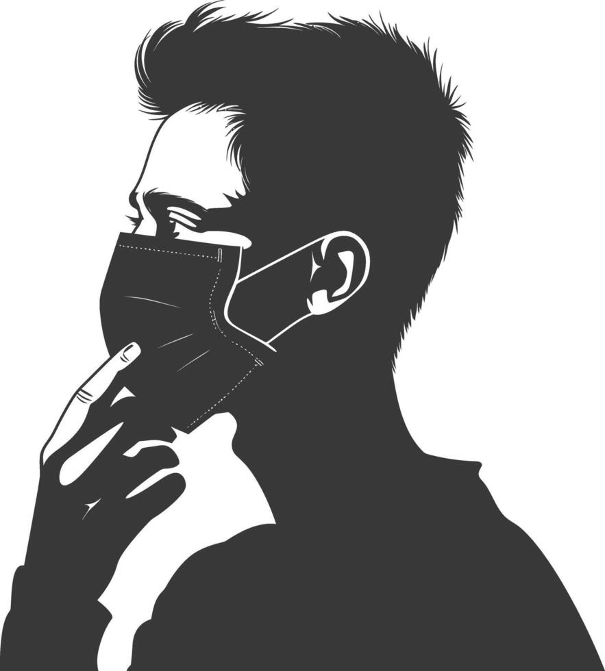silhouette man using face mask black color only vector