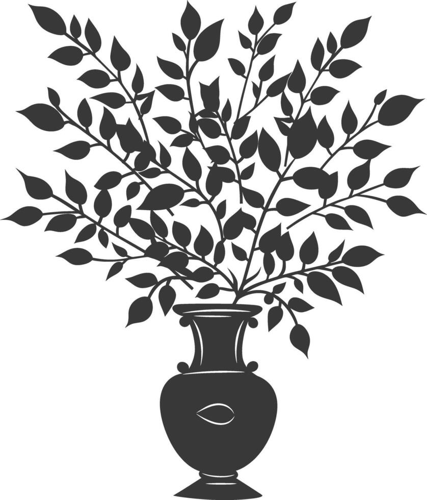 silhouette ornamental plants in vase full body black color only vector