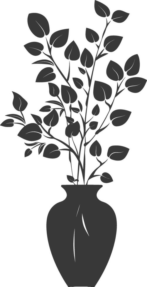 silhouette ornamental plants in vase full body black color only vector
