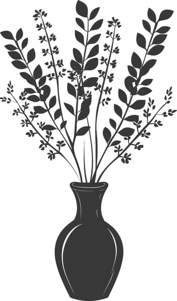 silhouette ornamental plants in vase full body black color only vector