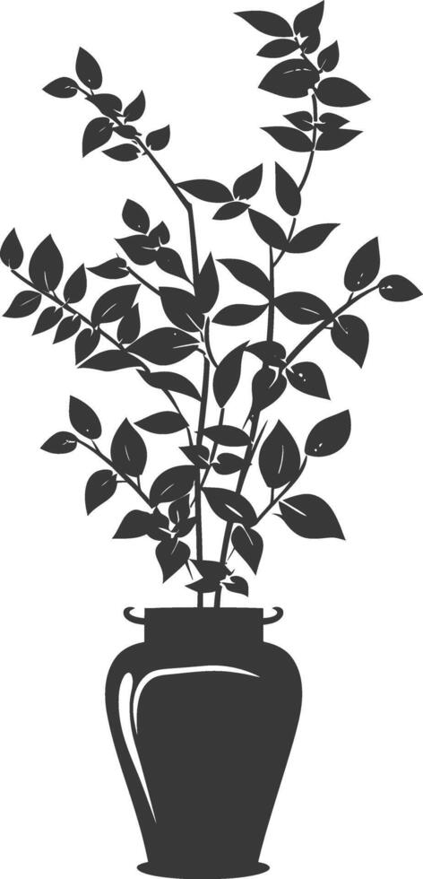 silhouette ornamental plants in vase full body black color only vector