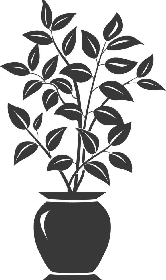 silhouette ornamental plants in vase full body black color only vector