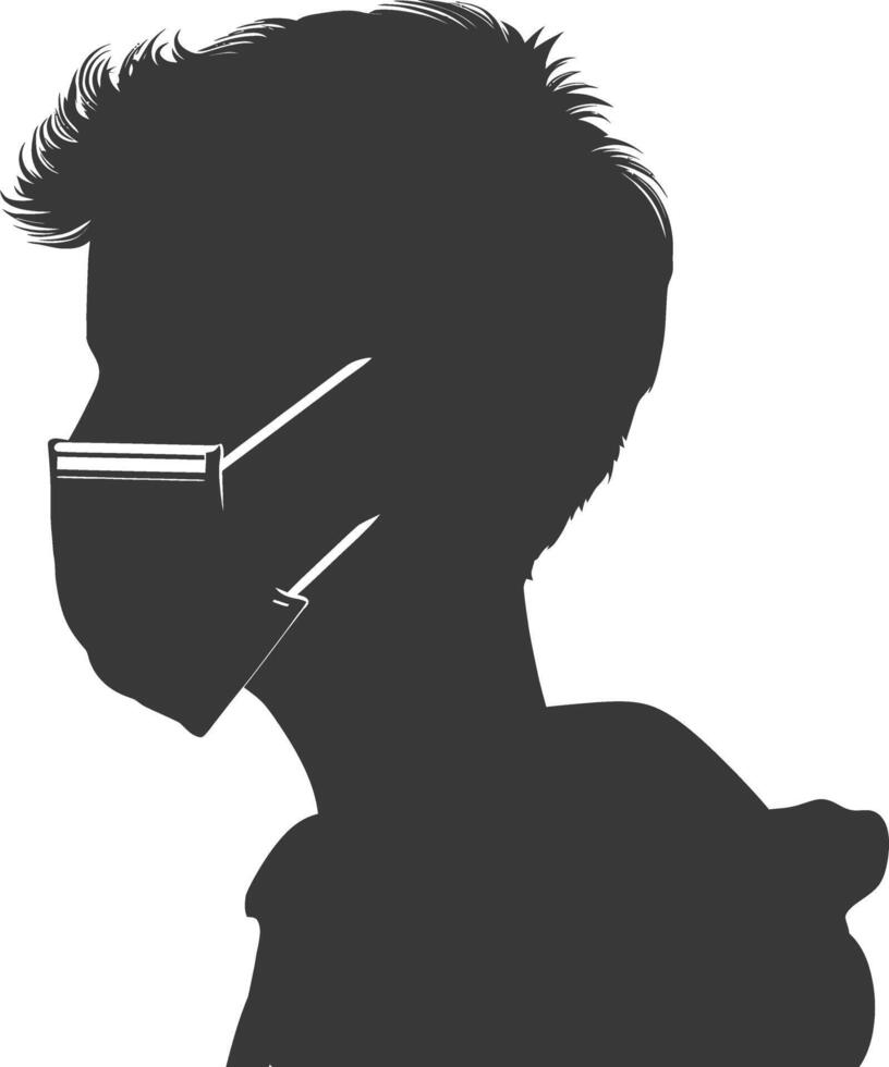 silhouette man using face mask black color only vector