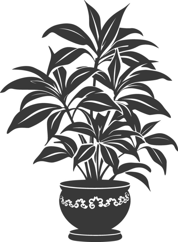 silhouette ornamental plants in pot full body black color only vector