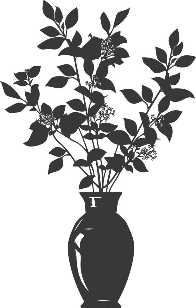 silhouette ornamental plants in vase full body black color only vector