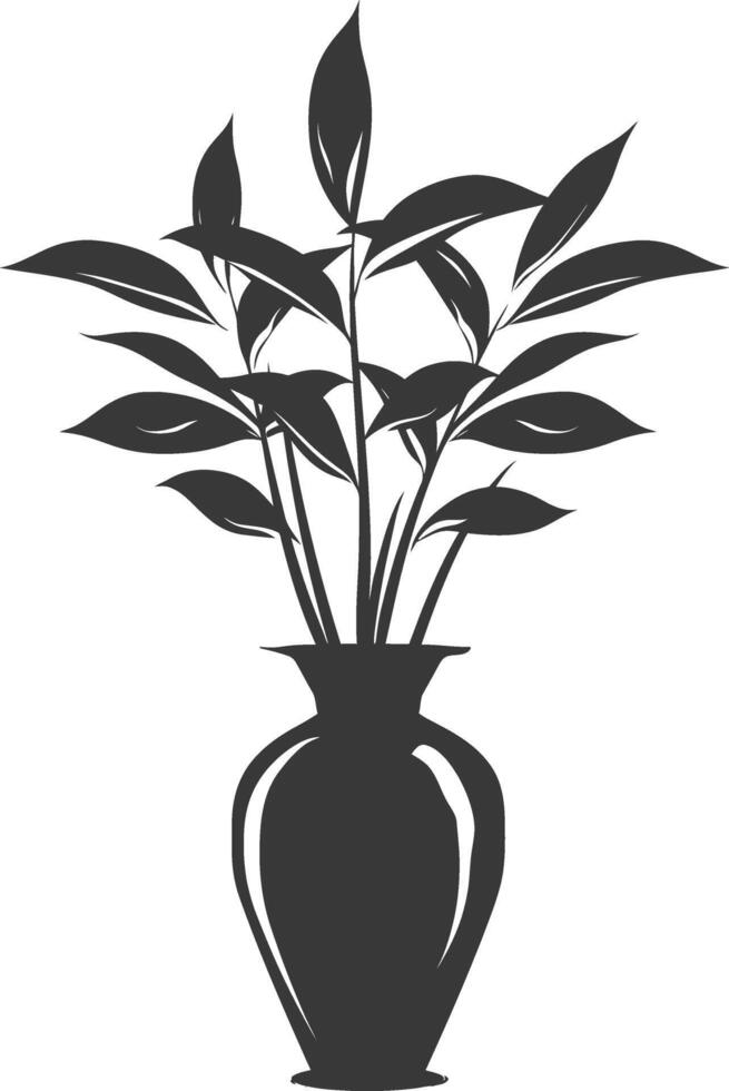 silhouette ornamental plants in vase full body black color only vector