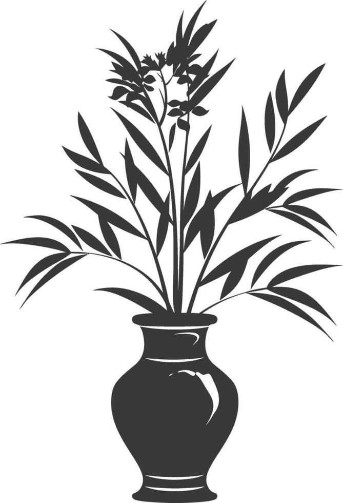silhouette ornamental plants in vase full body black color only vector