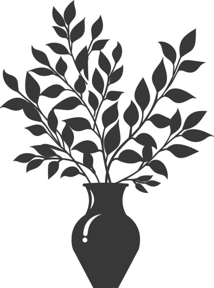 silhouette ornamental plants in vase full body black color only vector