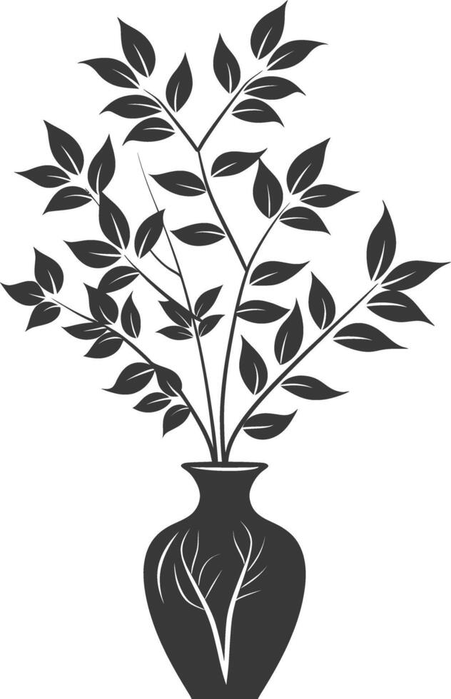 silhouette ornamental plants in vase full body black color only vector