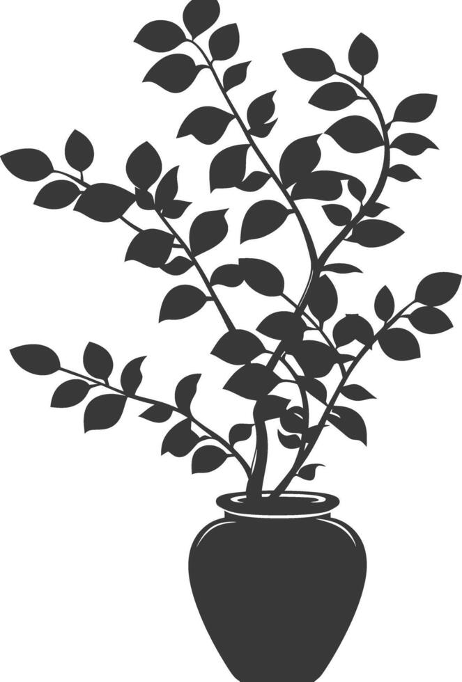 silhouette ornamental plants in vase full body black color only vector