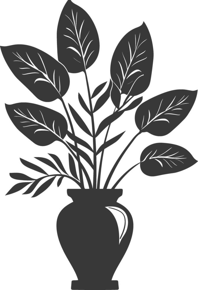 silhouette ornamental plants in vase full body black color only vector