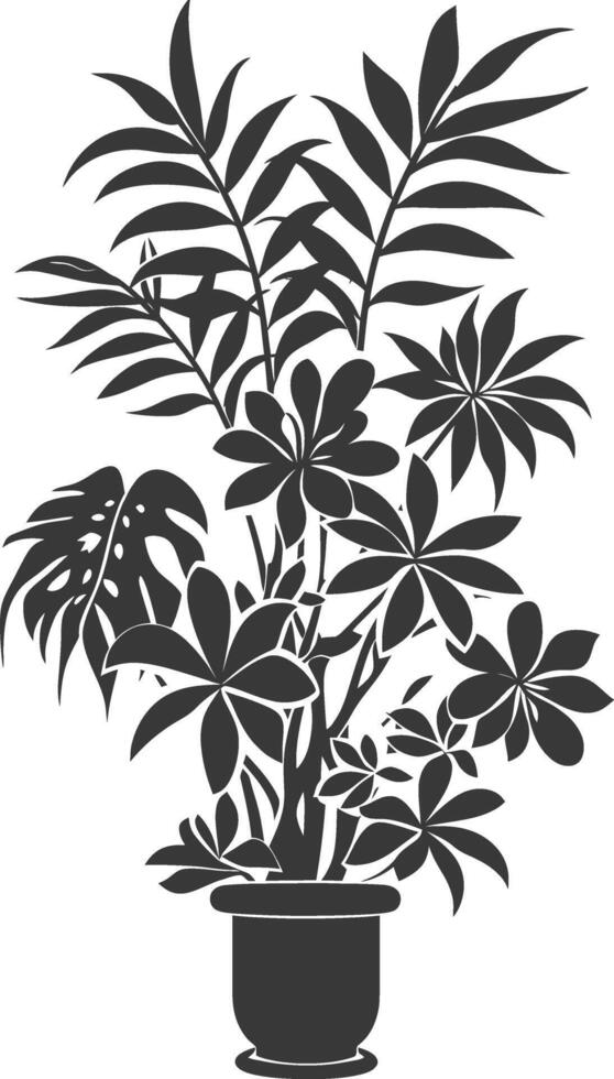 silhouette ornamental plants in pot full body black color only vector