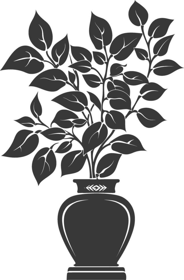 silhouette ornamental plants in vase full body black color only vector