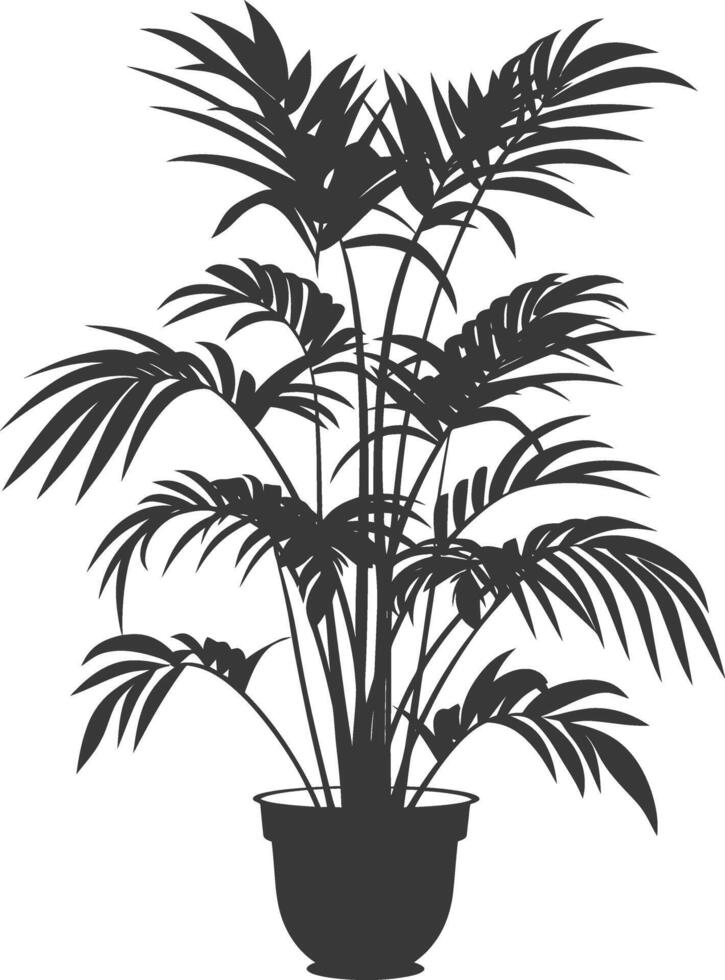 silhouette ornamental plants in pot full body black color only vector
