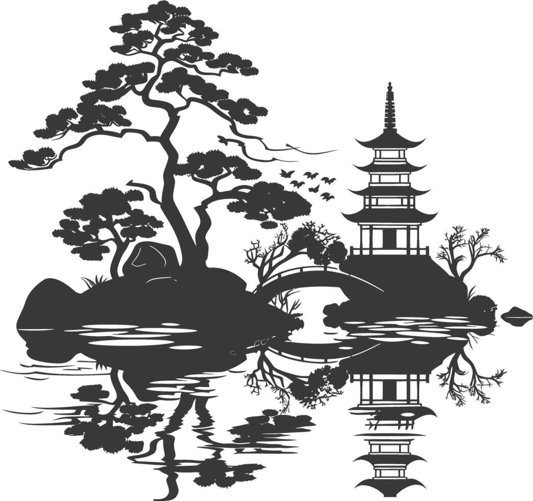 silhouette traditional japanese garden black color only vector