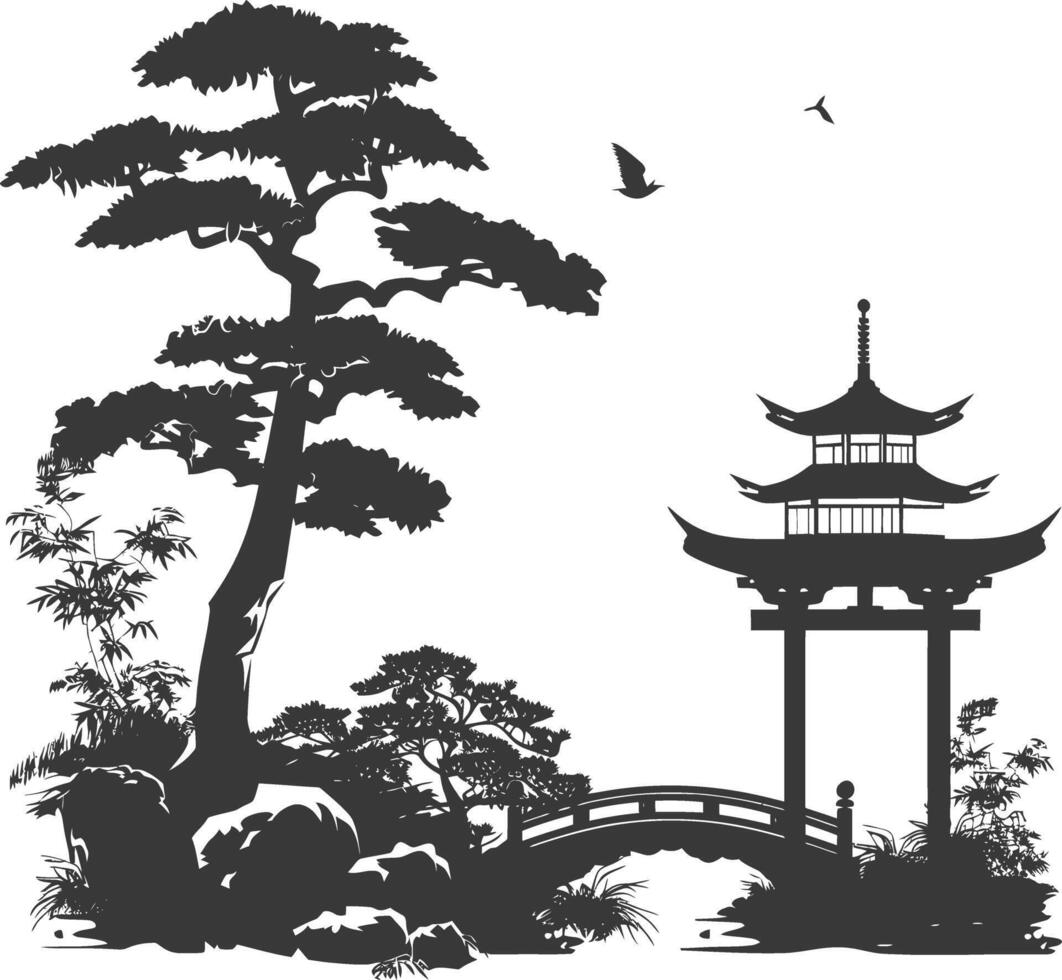 silhouette traditional japanese garden black color only vector
