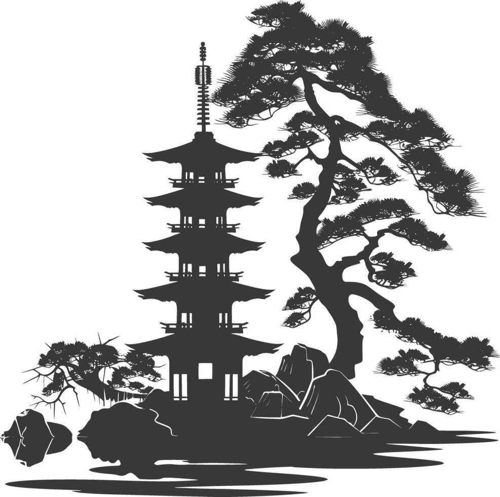 silhouette traditional japanese garden black color only vector