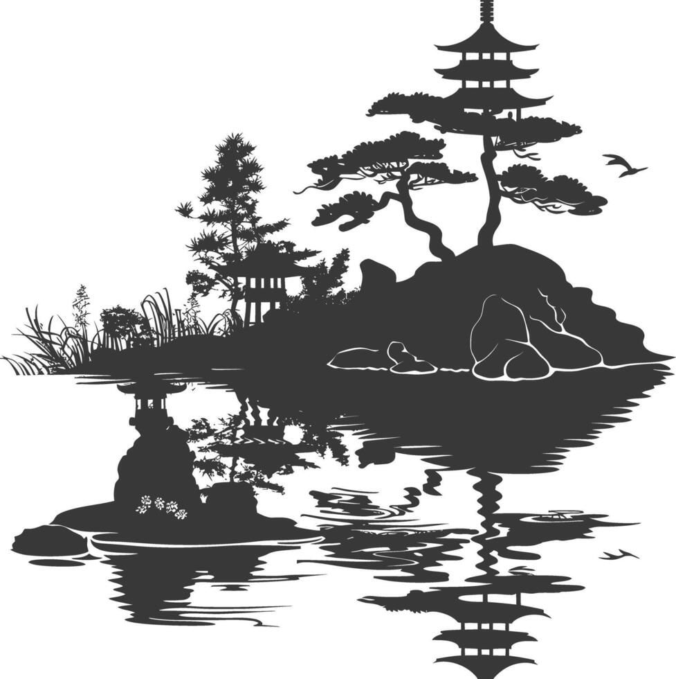 silhouette traditional japanese garden black color only vector