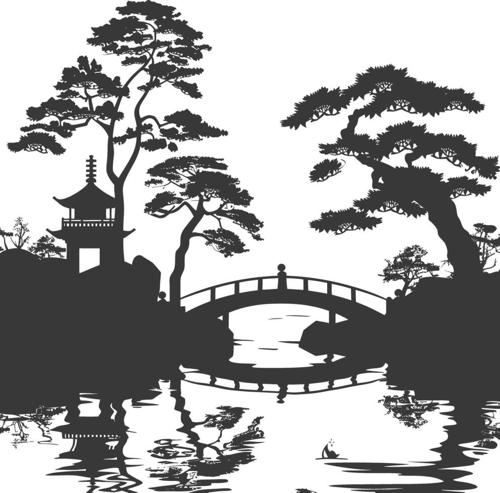 silhouette traditional japanese garden black color only vector