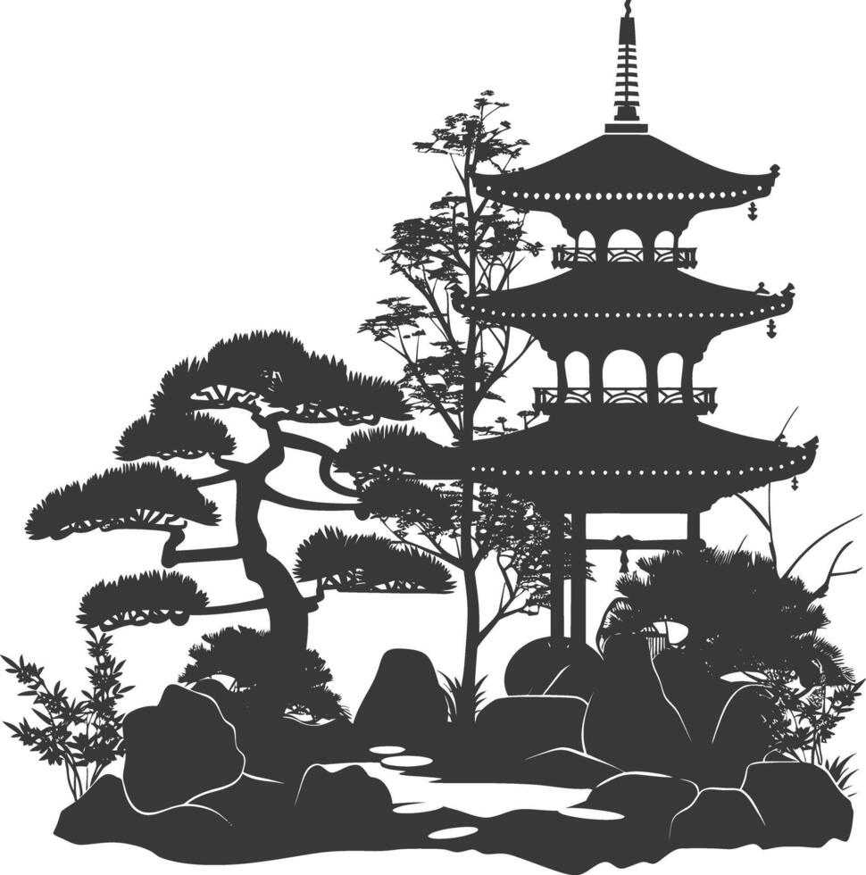silhouette traditional japanese garden black color only vector