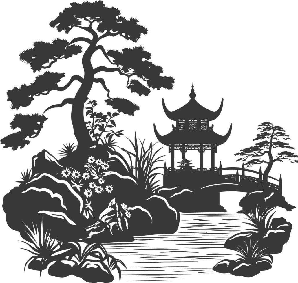 silhouette traditional japanese garden black color only vector