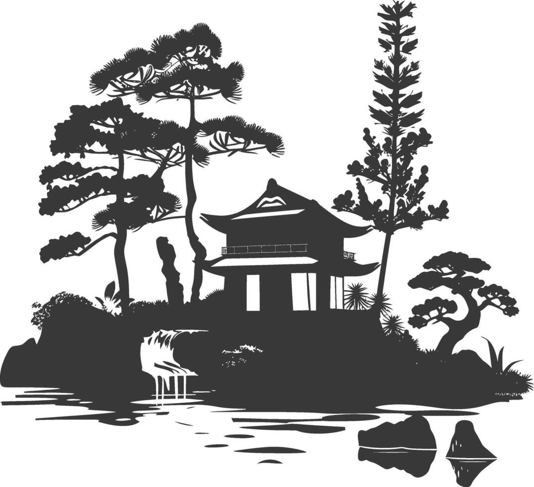 silhouette traditional japanese garden black color only vector