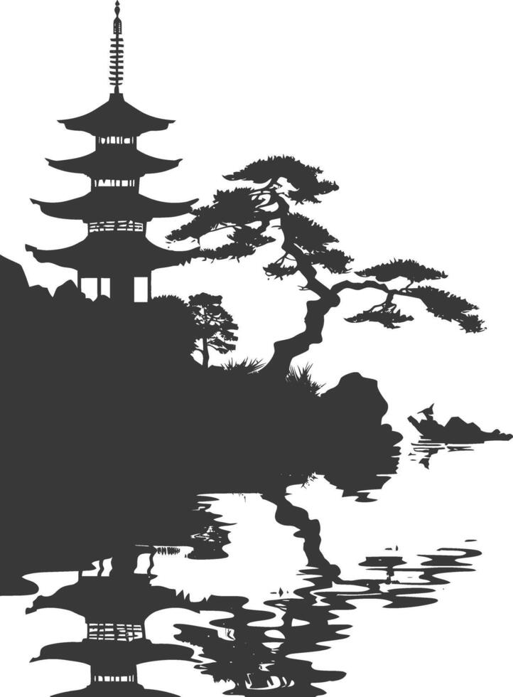 silhouette traditional japanese garden black color only vector