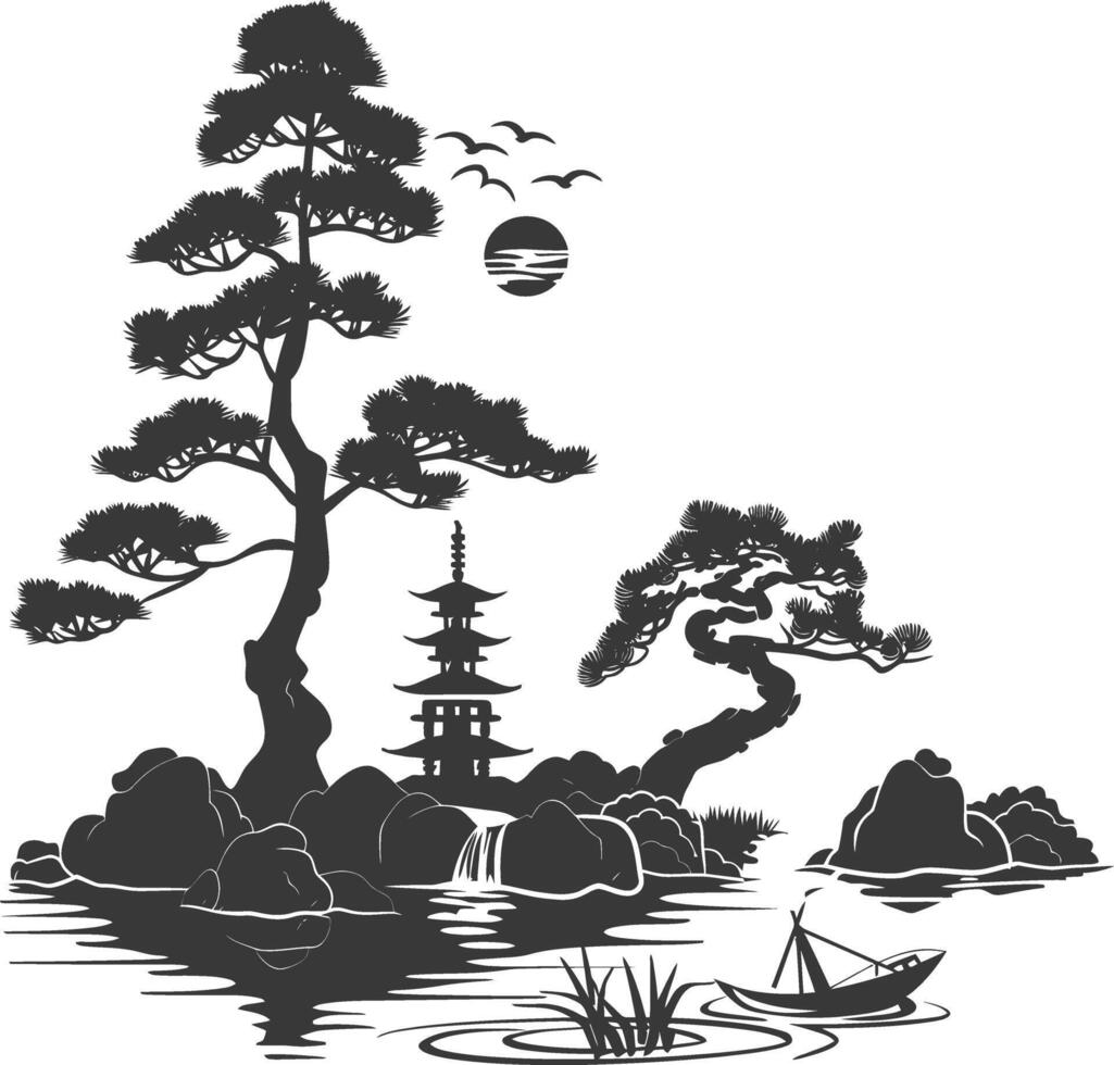 silhouette traditional japanese garden black color only vector