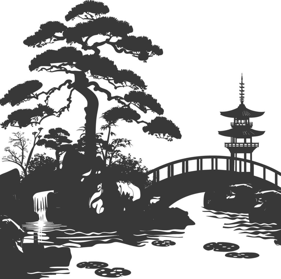 silhouette traditional japanese garden black color only vector