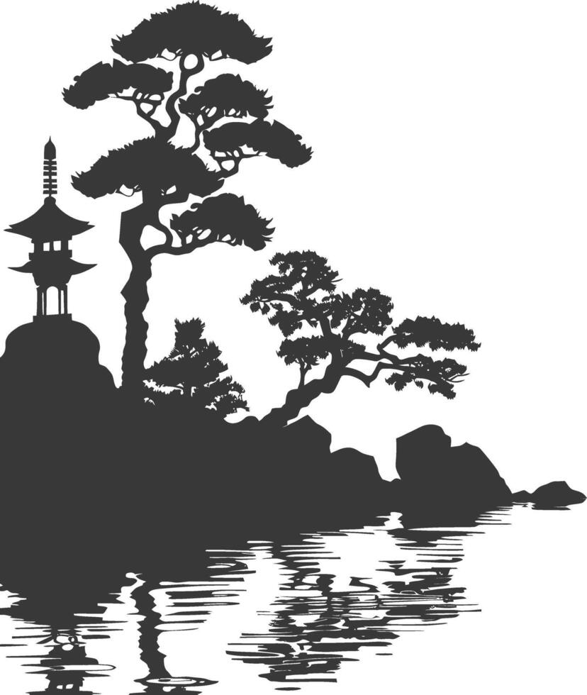 silhouette traditional japanese garden black color only vector