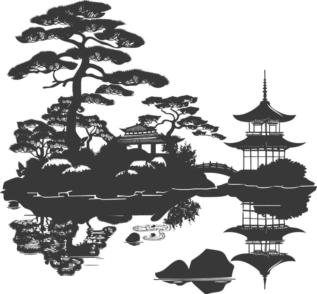 silhouette traditional japanese garden black color only vector