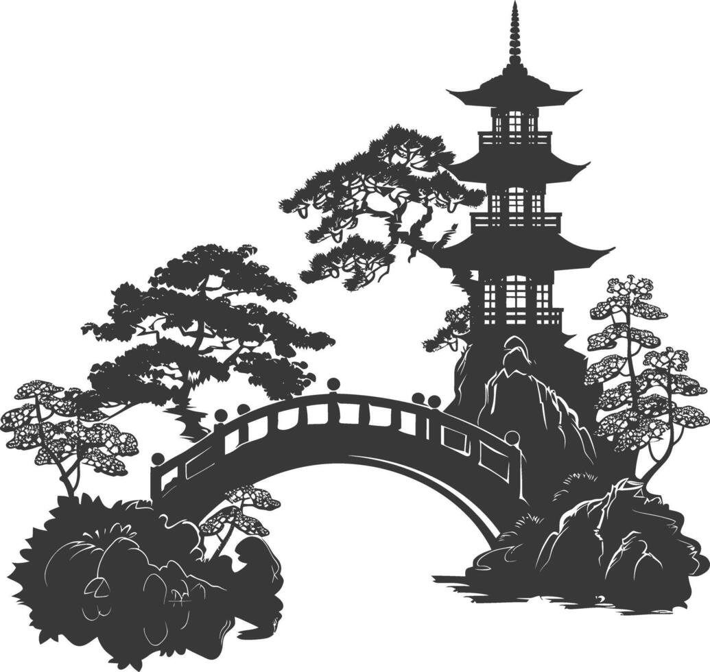 silhouette traditional japanese garden black color only vector