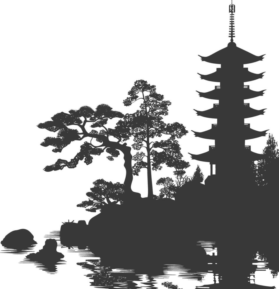 silhouette traditional japanese garden black color only vector
