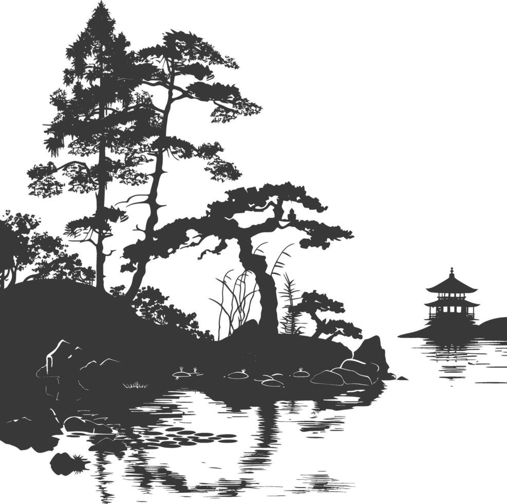 silhouette traditional japanese garden black color only vector