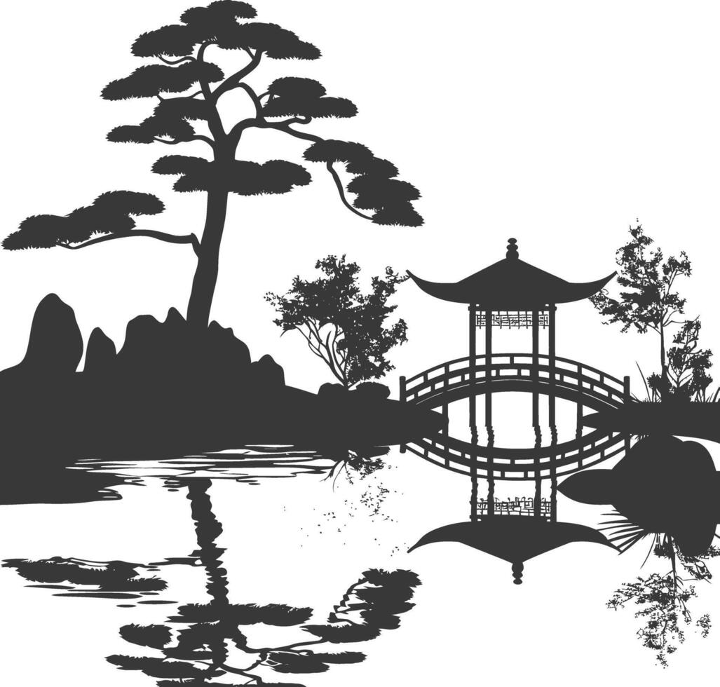 silhouette traditional japanese garden black color only vector