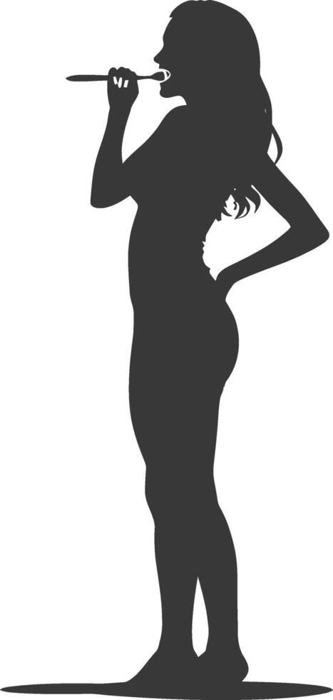 silhouette woman brushing teeth black color only vector