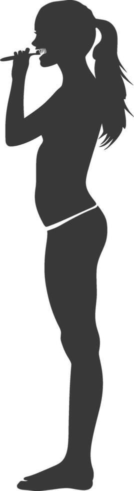 silhouette woman brushing teeth black color only vector