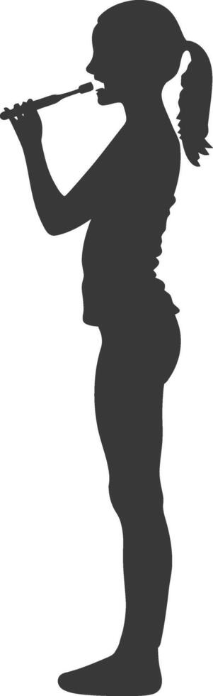 silhouette woman brushing teeth black color only vector
