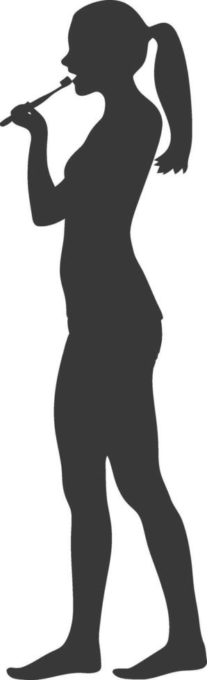 silhouette woman brushing teeth black color only vector